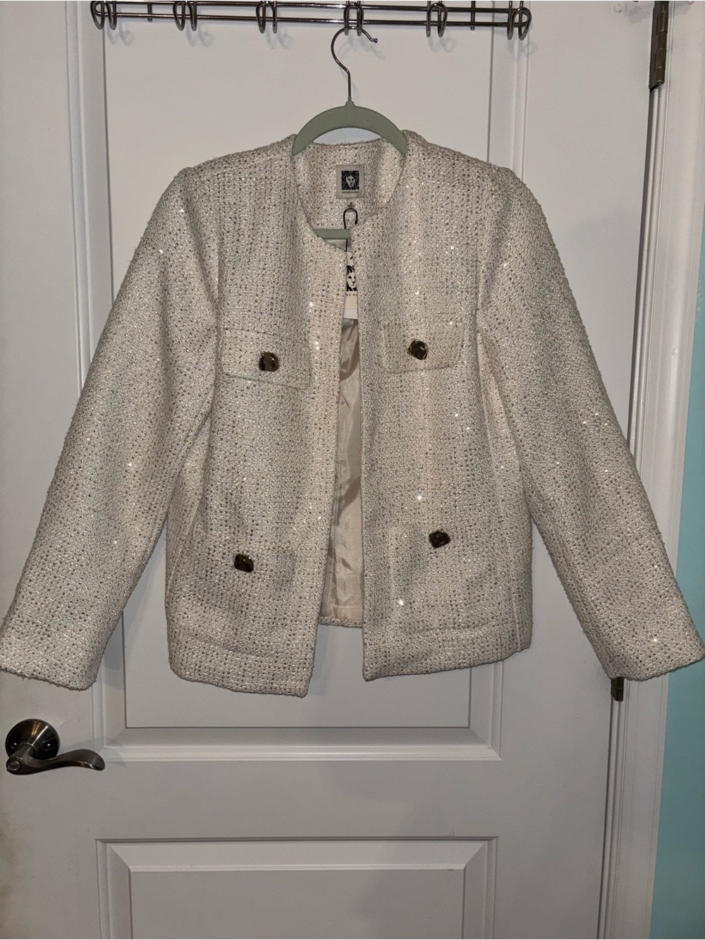 Anne Klein Cream Tweed Jacket with Gold Buttons